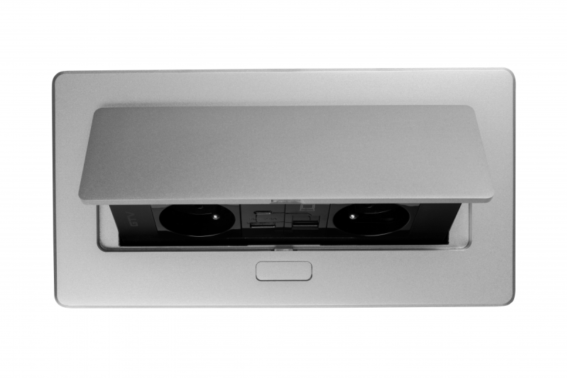 MULTISOFT Tomada de Mobiliário 2x Tomada com Aterramento, USB A+C, RJ45, Cabo de Alimentação com Plugue, Alumínio