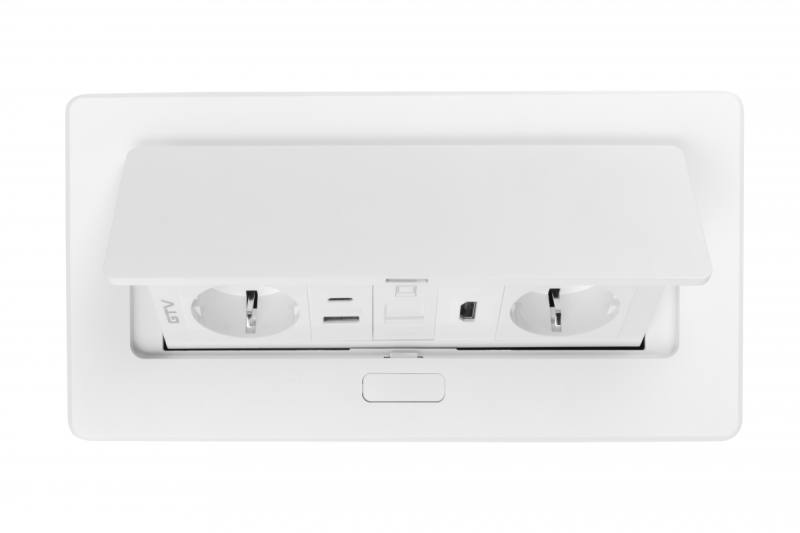 Tomada de mobiliário MULTISOFT, 2xSHUKO, USB A+C, RJ45, HDMI, cabo 1,5 m, branco