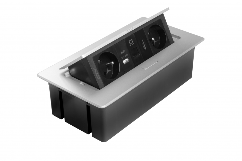 MULTISOFT tomada de mobiliário 2x Tomada com Aterramento, USB A+C, RJ45, HDMI, Cabo de Alimentação com Plugue, Alumínio