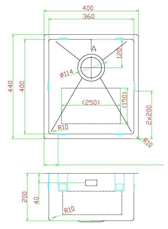 Pure.Sink Luxion Pia de aço inoxidável 36x40 cm para encastrar, encastrar na bancada e sobre a bancada PLX3640-02