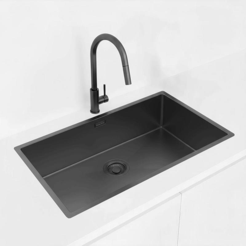 Pure.Sink Luxion Grande pia preta PVD 74x40 cm para instalação embutida, encastrada ou sobreposta PLX7440-63