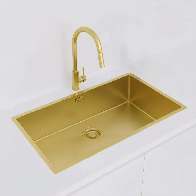 Pure.Sink Luxion Pia grande dourada 74x40 cm para encastrar, embutir ou sobrepor PLX7440-60