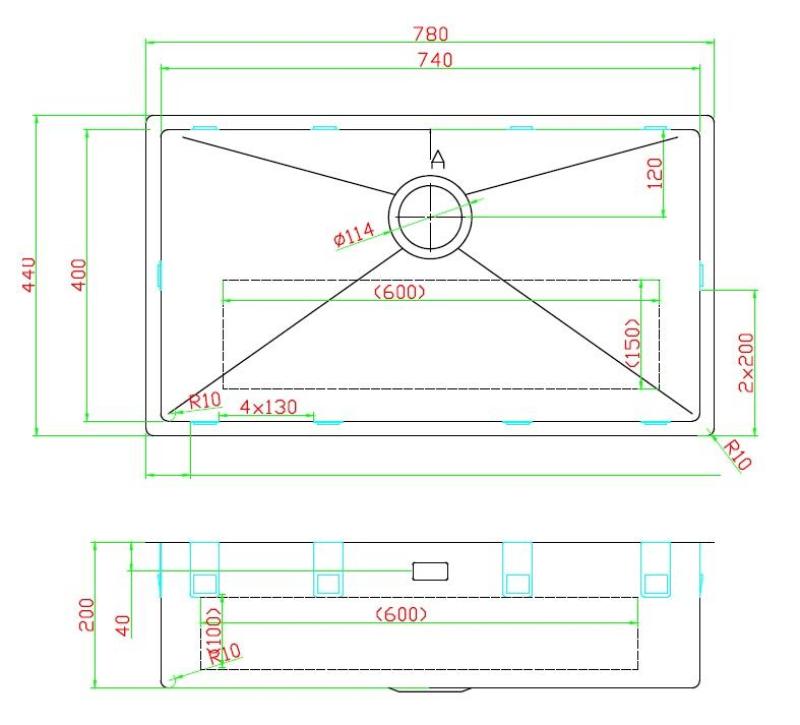 Pure.Sink Luxion Pia grande dourada 74x40 cm para encastrar, embutir ou sobrepor PLX7440-60