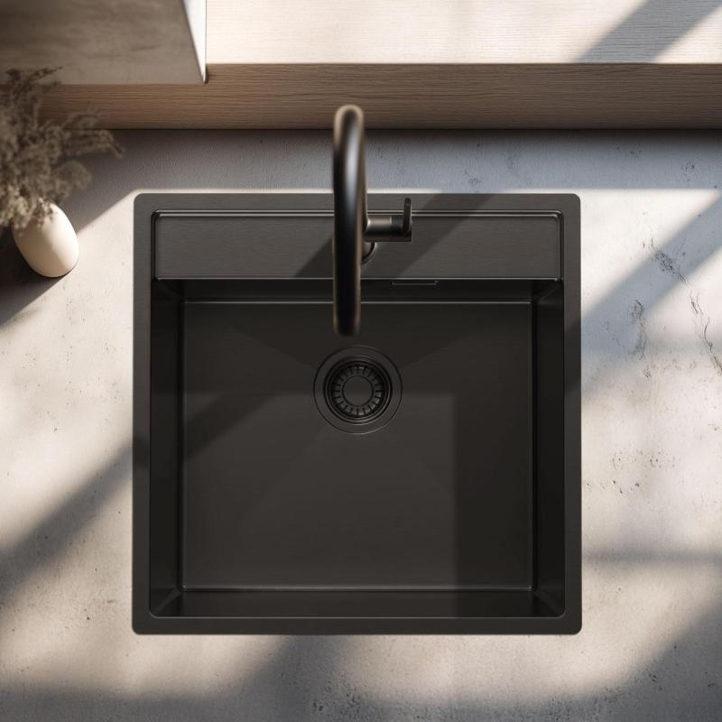 Pure.Sink Luxion PVD Pia preta 51x50 cm Torneira com banco para torneira PLX5150T-63