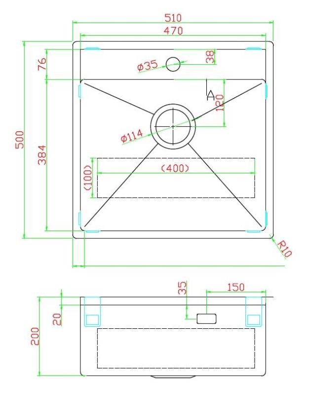 Pure.Sink Luxion Pia dourada 51x50 cm Torneira com encaixe para torneira PLX5150T-60