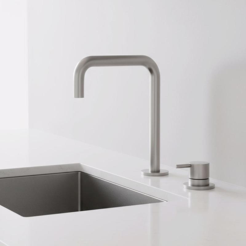 Pure.Sink Luxion Torneira de cozinha em aço inoxidável maciço com 2 furos e bico em U PLX2HU-02