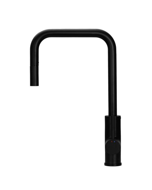 Pure.Sink Luxion Torneira de cozinha preta mate quadrada com bico extraível PLXSQUA-10