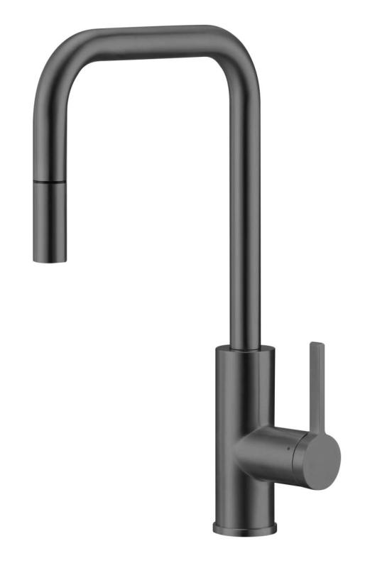 Pure.Sink Luxion Torneira de cozinha Gun Metal quadrada com bico extraível PLXSQUA-61