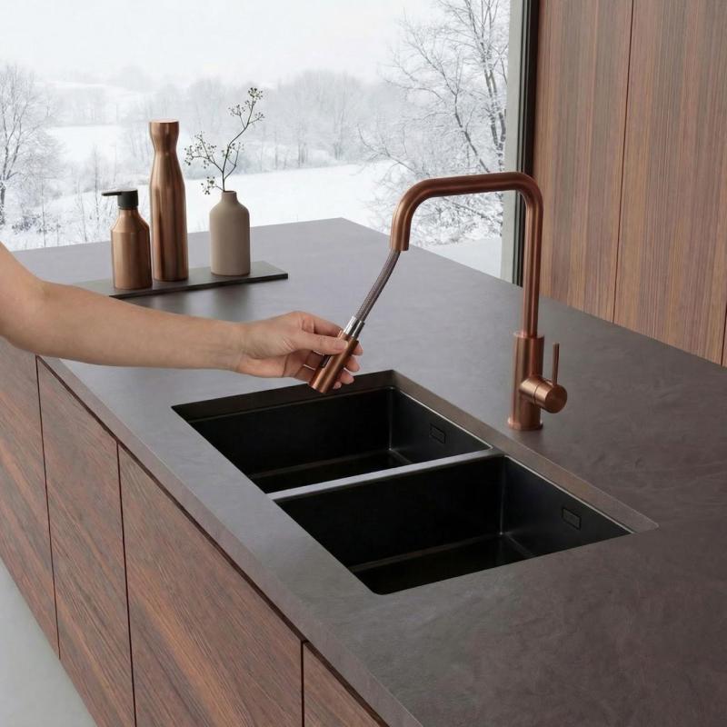 Pure.Sink Luxion Torneira de cozinha quadrada em cobre com bico extraível PLXSQUA-62