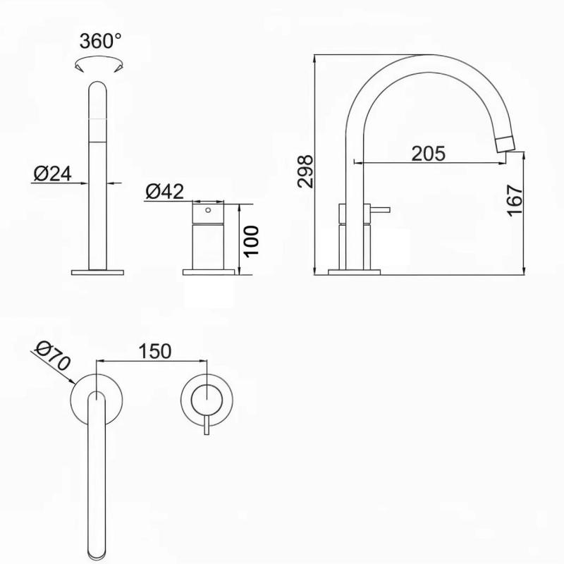 Pure.Sink Luxion Torneira de cozinha dourada de 2 furos com bico redondo PLX2HR-60