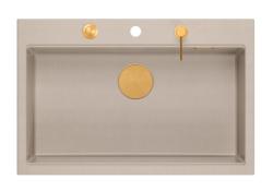 Quadri Hard Rock Beige granito embutido grande pia 76x50cm incluindo plugue de cobre e acessórios 1208971750