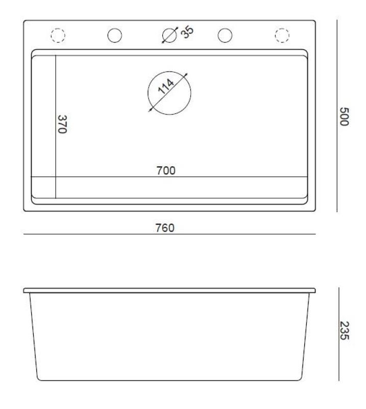 Quadri Hard Rock Beige granito embutido grande pia 76x50cm incluindo plugue de cobre e acessórios 1208971750