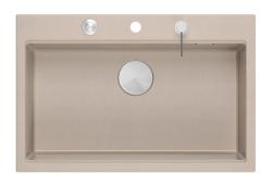 Quadri Hard Rock Beige granito montagem grande pia 76x50cm incluindo plug de aço inoxidável e acessórios 1208971751