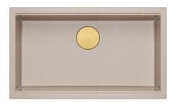 Quadri Newport II pia grande e profunda de granito para instalação superior e inferior bege 76x45cm com plugue dourado 1208971759