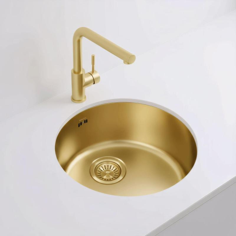Pure.Sink Rondo Dourado Pia Redonda de Embutir, de Submontagem e de Sobrepor 38 cm PRN38-60