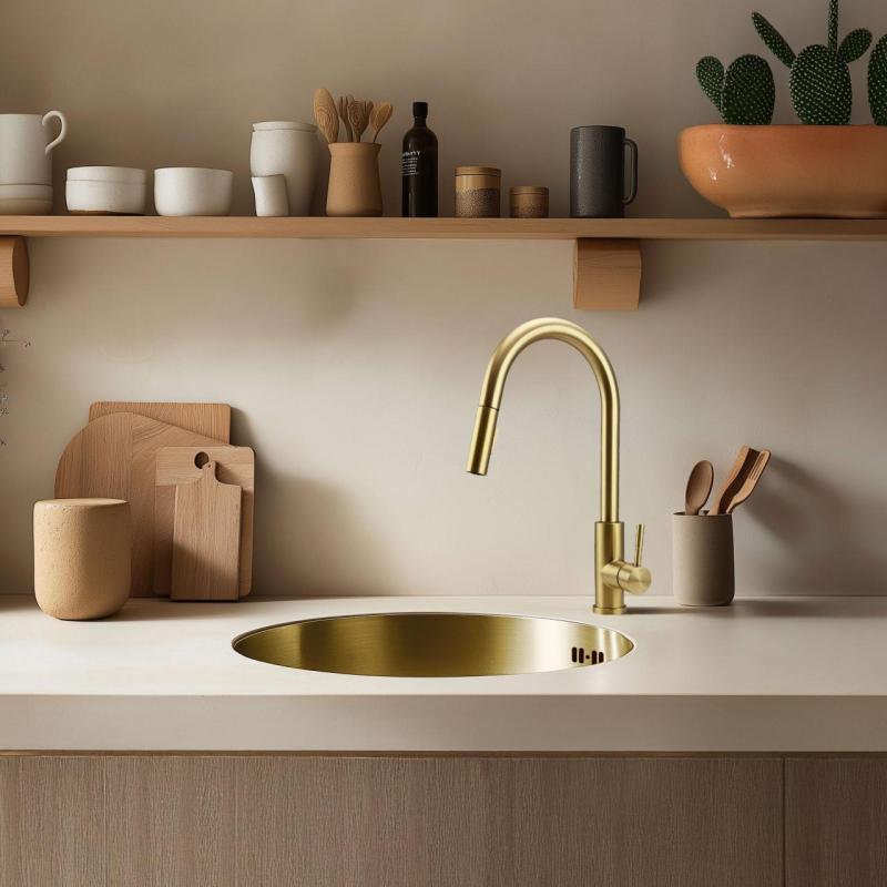Pure.Sink Rondo Dourado Pia Redonda de Embutir, de Submontagem e de Sobrepor 38 cm PRN38-60
