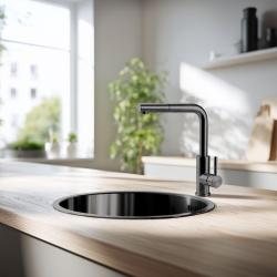 Pure.Sink Rondo Gun metal Pia redonda para instalação embutida, inferior e superior 38 cm PRN38-61