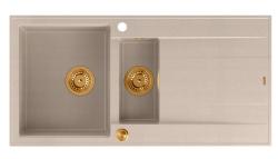 Quadri Luton pérola bege granito embutido 1,5 pia com área de escorrimento reversível 100x50cm com plugue de cobre 1208971792