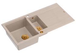 Quadri Luton pérola bege granito embutido 1,5 pia com área de escorrimento reversível 100x50cm com plugue de cobre 1208971792