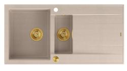 Quadri Luton pérola bege granito embutido 1,5 pia com área de escorrimento reversível 100x50cm com plugue dourado 1208971793