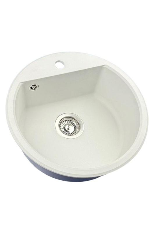 GraniteMy Bremen pia redonda de granito 43 cm branca, de superfície e embutida, com furo para torneira e plug automático em aço inoxidável 1208971845