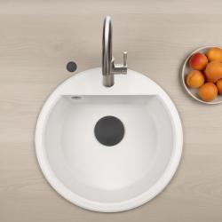 GraniteMy Bremen pia redonda de granito 43 cm branca, de sobrepor e embutir, com orifício para torneira e plugue automático preto 1208971846