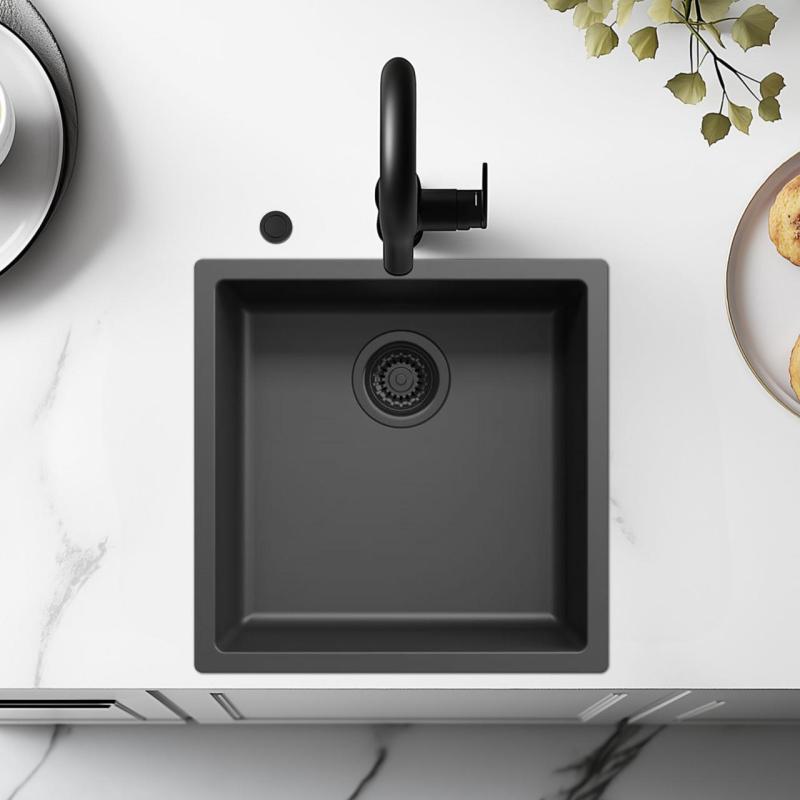 Pia de fibra Ausmann preta 40x40cm para submontagem, montagem e montagem plana com plugue automático preto 1208971851