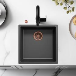 Pia de fibra Ausmann preta 40x40cm para embutir, sobrepor e instalar ao nível da bancada com plugue automático de cobre 1208971852
