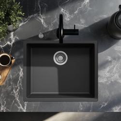 Pia de fibra Ausmann preta 50x40cm para embutir, sobrepor e montagem plana com plugue automático de aço inoxidável 1208971855