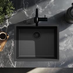 Pia de fibra Ausmann preta 50x40cm para montagem inferior, superior e plana com plugue automático preto 1208971856