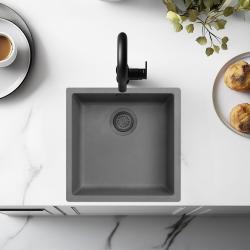 Ausmann Fibre betão pia cinza 40x40cm de embutir, de sobrepor e de instalação plana com plugue de metal cinza escuro 1208971882