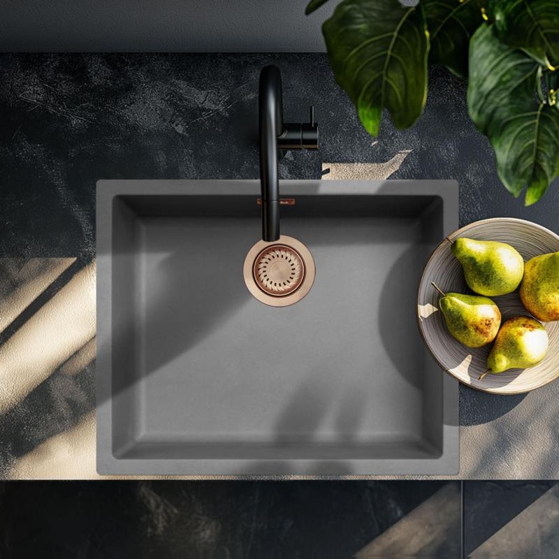 Ausmann Fibre pia de concreto cinza 50x40cm de embutir, sobrepor e instalação nivelada com plugue de cobre 1208971884