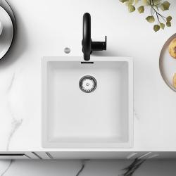 Pia de fibra branca Ausmann 40x40cm para embutir, sobrepor e instalação plana com plugue automático de aço inoxidável 1208971891