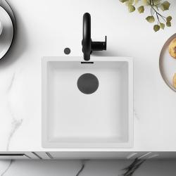 Ausmann Fibre pia branca 40x40cm para embutir, sobrepor e instalar ao nível da bancada com plugue automático preto 1208971892