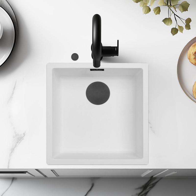 Ausmann Fibre pia branca 40x40cm para embutir, sobrepor e instalar ao nível da bancada com plugue automático preto 1208971892