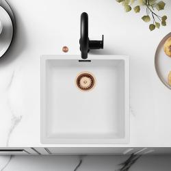 Pia de fibra Ausmann branca 40x40cm de embutir, sobrepor e de instalação nivelada com plugue automático de cobre 1208971893