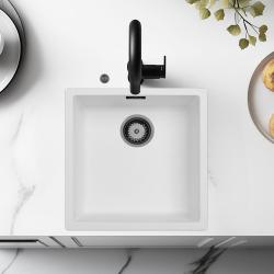 Ausmann Fibre pia branca de 40x40cm para instalação inferior, superior e nivelada com plugue automático de metal de arma 1208971895