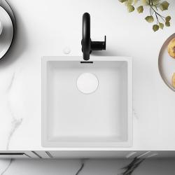 Ausmann Fibre pia branca 40x40cm de embutir, sobrepor e montagem plana com plugue automático branco 1208971896