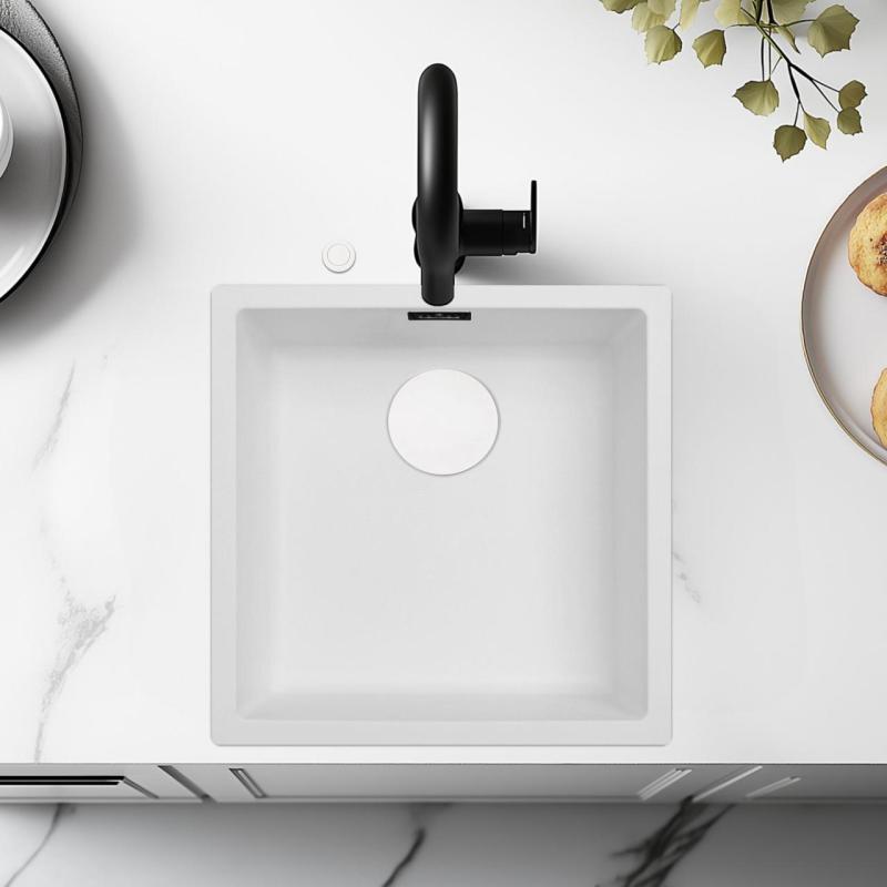 Ausmann Fibre pia branca 40x40cm de embutir, sobrepor e montagem plana com plugue automático branco 1208971896