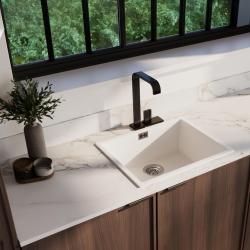 Ausmann Fibre pia branca 50x40cm para embutir, sobrepor e montagem nivelada com plug automático de aço inoxidável 1208971898