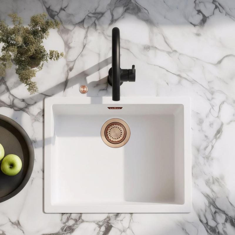 Pia de fibra Ausmann branca 50x40cm para embutir, sobrepor e instalar ao nível da bancada com plugue automático de cobre 1208971900