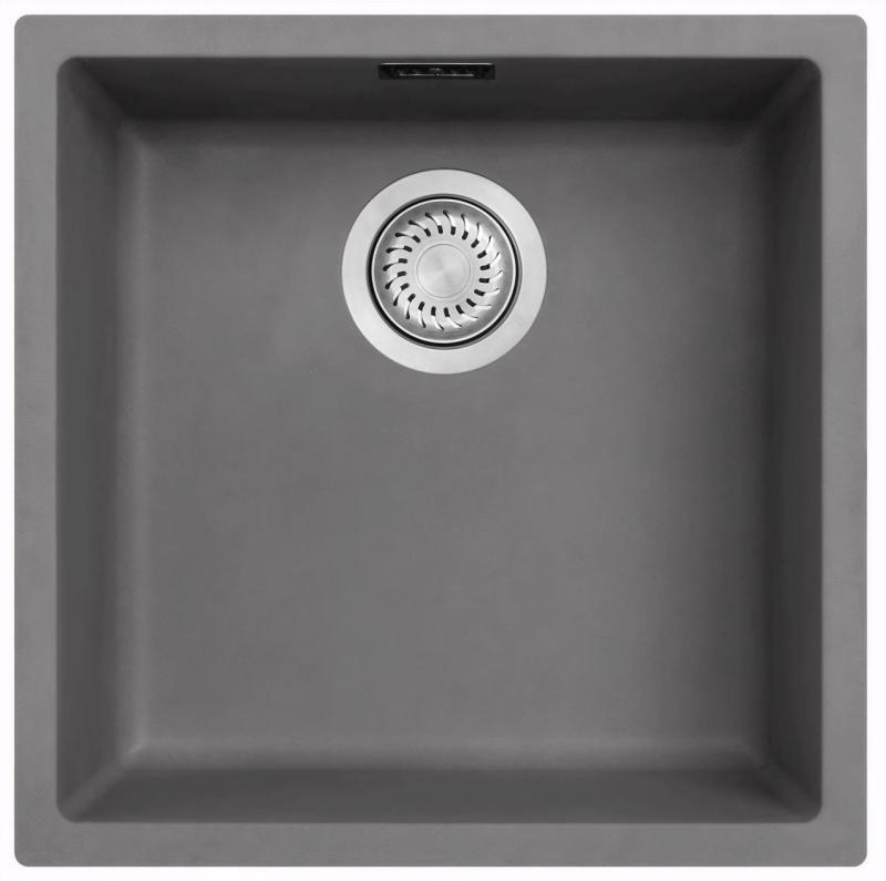 Ausmann Fibre betão cinza pia de 40x40cm para embutir, sobrepor e instalar ao nível da bancada com plugue automático de aço inox 1208971910