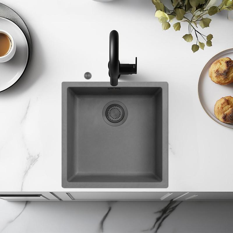 Ausmann Fibre pia de concreto cinza 40x40cm de embutir, sobrepor e instalação plana com plugue automático de metal de arma 1208971914