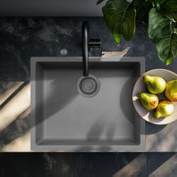 Ausmann Fibre betão cinza pia de 50x40cm de embutir, sobrepor e instalação nivelada com plugue automático de metal tipo gun metal 1208971919