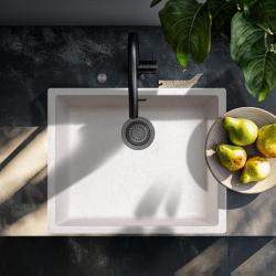 Ausmann Fibre pia de areia branca 50x40cm de embutir, sobrepor e de instalação plana com plugue automático de metal cinza 1208971934