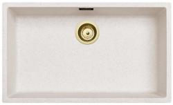 Ausmann Fibre areia branca grande pia de 70x40cm para embutir, sobrepor e instalar ao nível com plugue automático dourado 1208971938