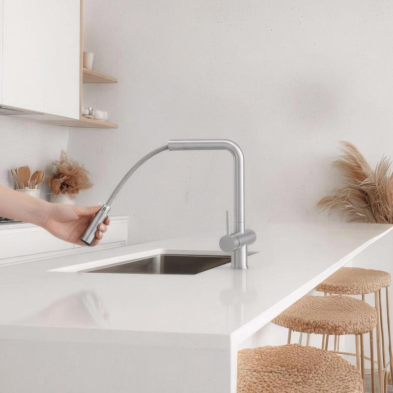 Pure.Sink Elite Steel Clear-S RVS Torneira de Cozinha de 3 vias com Bico Retrátil e Água Filtrada PS8120-02