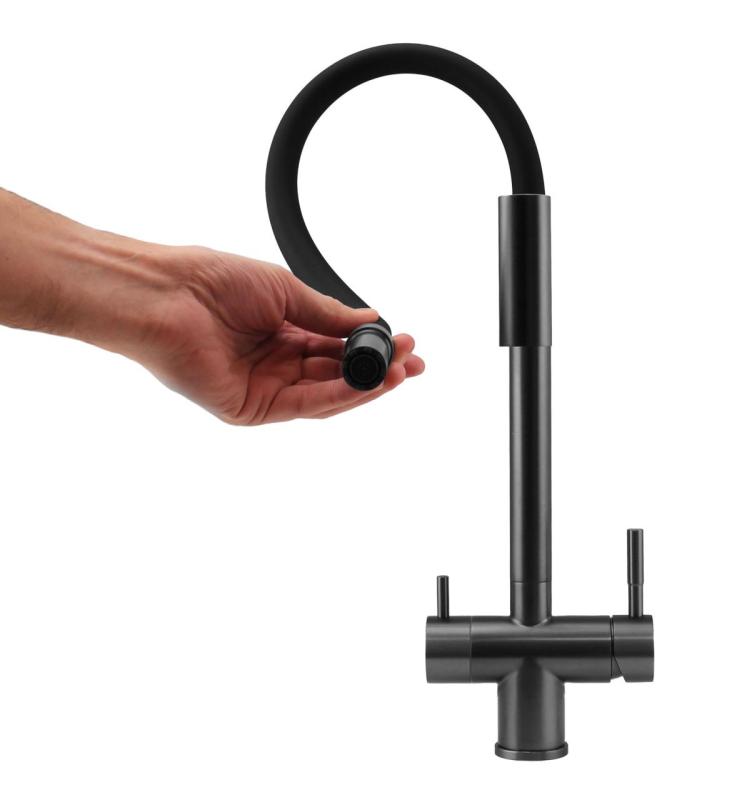 Pure.Sink Elite Steel Flex Torneira de cozinha de metal PVD de 3 vias com bico flexível e água filtrada PS8110-61