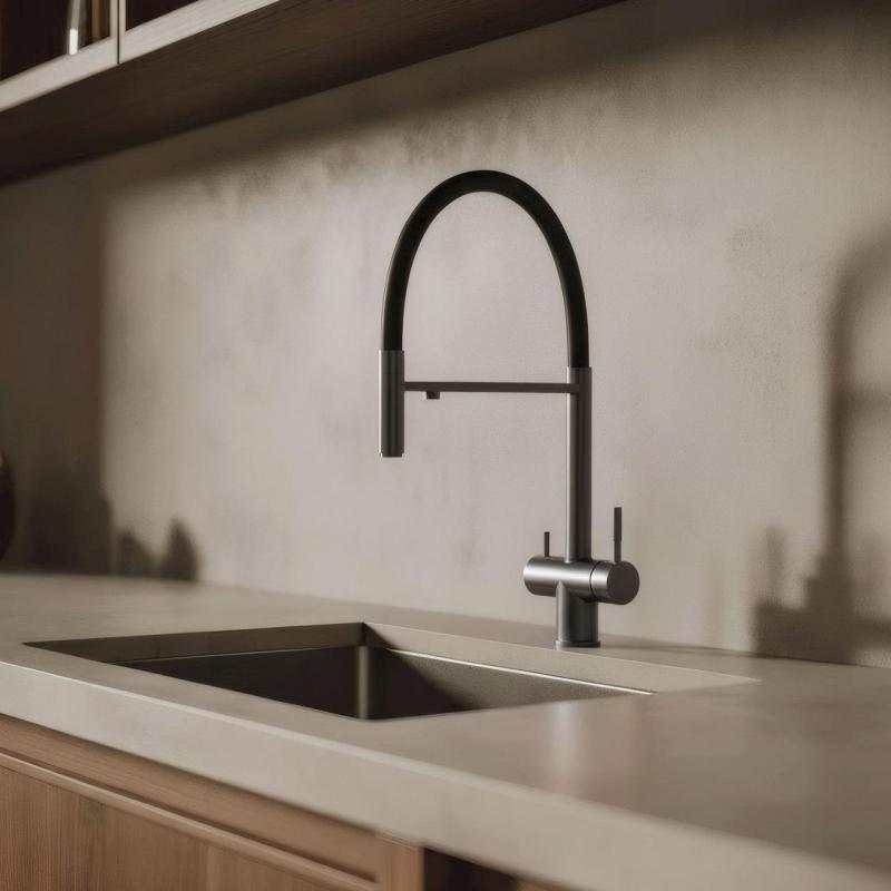 Pure.Sink Elite Steel Flex Torneira de cozinha de metal PVD de 3 vias com bico flexível e água filtrada PS8110-61