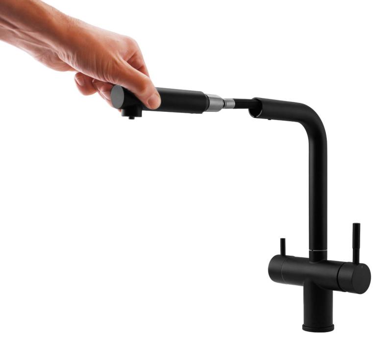 Pure.Sink Elite Aço Clear-S Mat preto Torneira de cozinha de 3 vias com Bico Retrátil e Água Filtrada PS8120-10